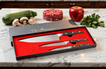 Coffret 3 couteaux Guillaume Leonard Cuistot acier inoxydable et santal rouge Chef + Office + Universel