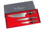 Coffret 3 couteaux Guillaume Leonard Cuistot acier inoxydable et santal rouge Chef + Office + Universel