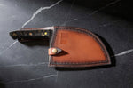 Couteau lame XL 17,5cm Wusaki BIG ONE brut de forge acier et manche carbone avec feuille d'or + étui cuir