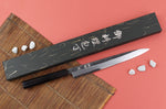 Couteau yanagiba 26cm japonais artisanal Hatsukokoro Shirasagi manche en ébène