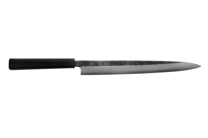 Couteau yanagiba 29cm japonais artisanal Hatsukokoro Shirasagi manche en ébène