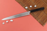 Couteau yanagiba 29cm japonais artisanal Hatsukokoro Shirasagi manche en ébène
