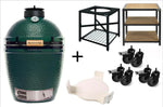 Pack Big Green Egg Medium barbecue + convEGGtor + table modulaire + meuble d'extension + 6 roulettes