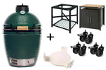 Pack Big Green Egg Medium barbecue + convEGGtor + table modulaire + meuble placard + 6 roulettes