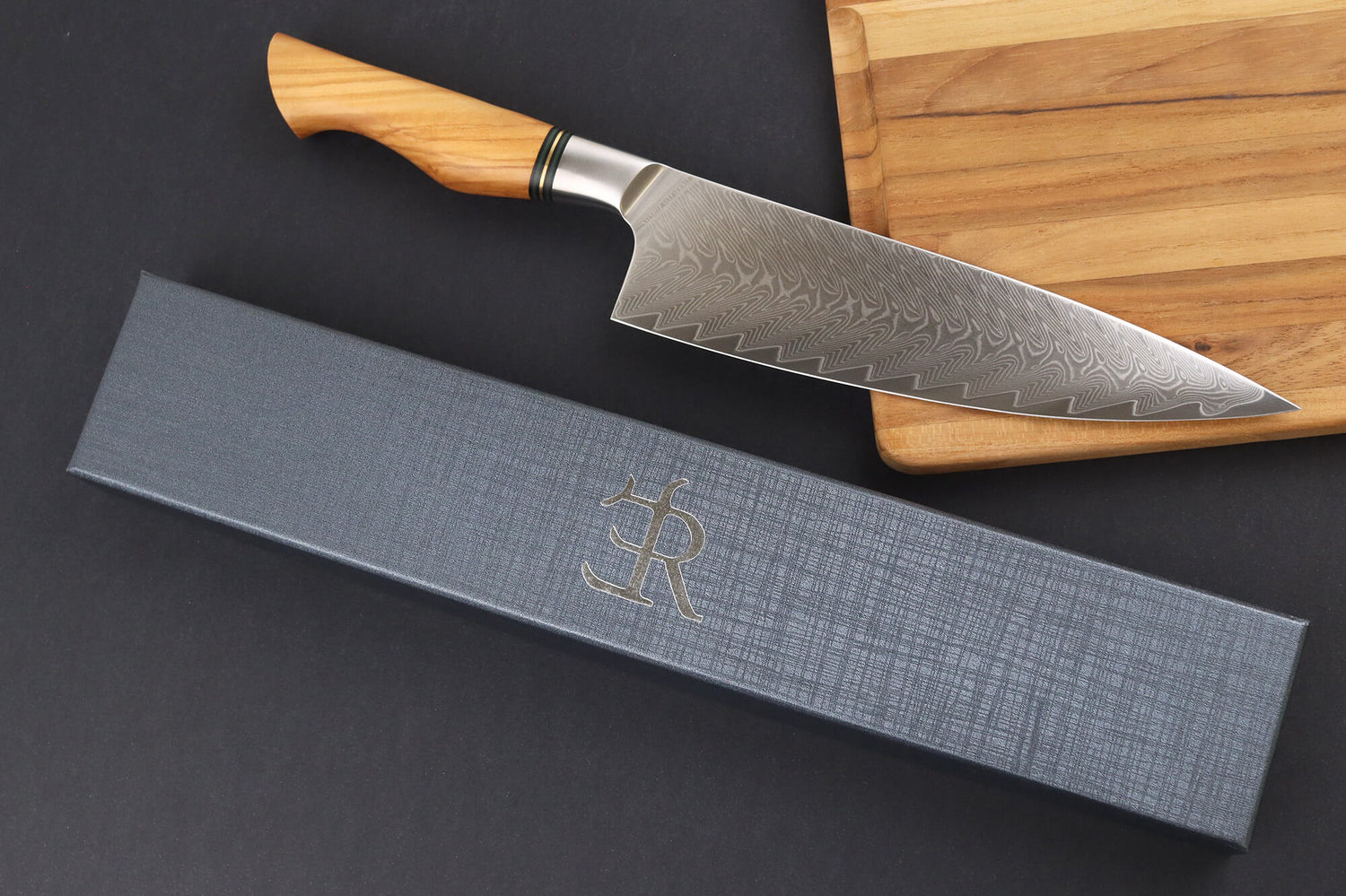Couteau de chef 21cm Ryda Knives ST650 Damas et manche en olivier