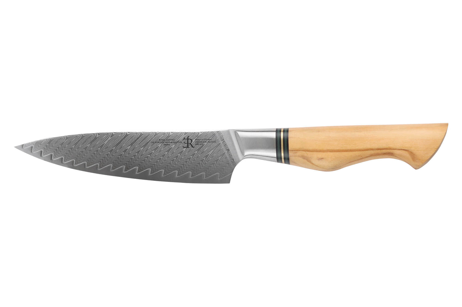 Couteau universel 13,5cm Ryda Knives ST650 Damas et manche en olivier