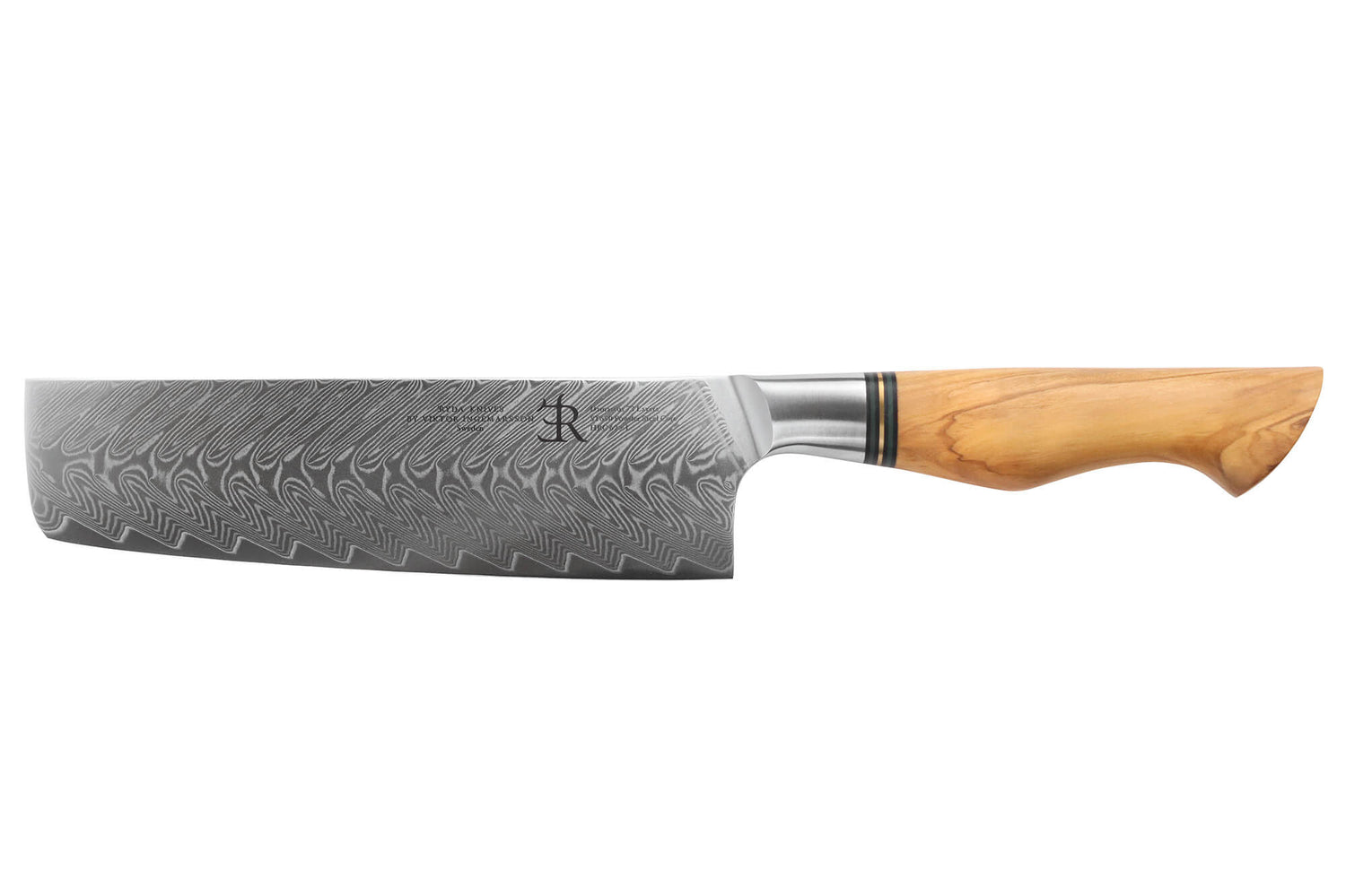 Couteau nakiri 18cm Ryda Knives ST650 Damas et manche en olivier