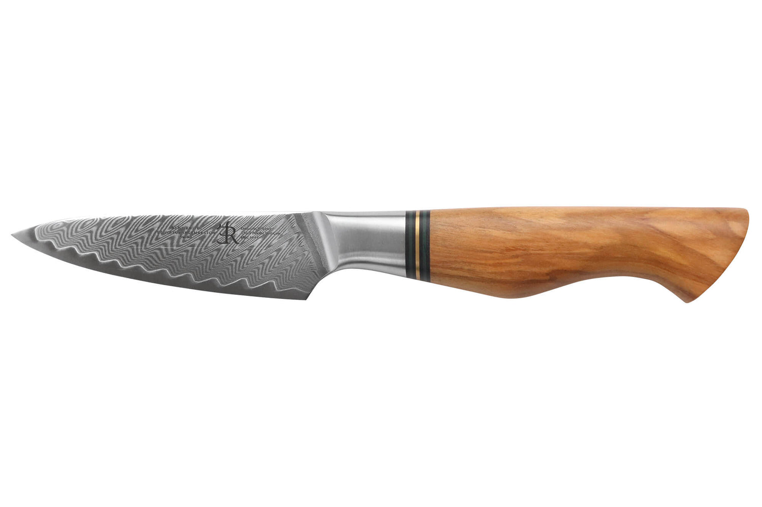 Couteau d'office 9,5cm Ryda Knives ST650 Damas et manche en olivier