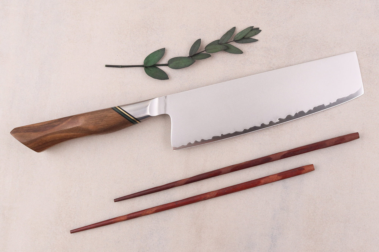 Couteau nakiri 18cm Ryda Knives A-30 San Maï et manche en noyer