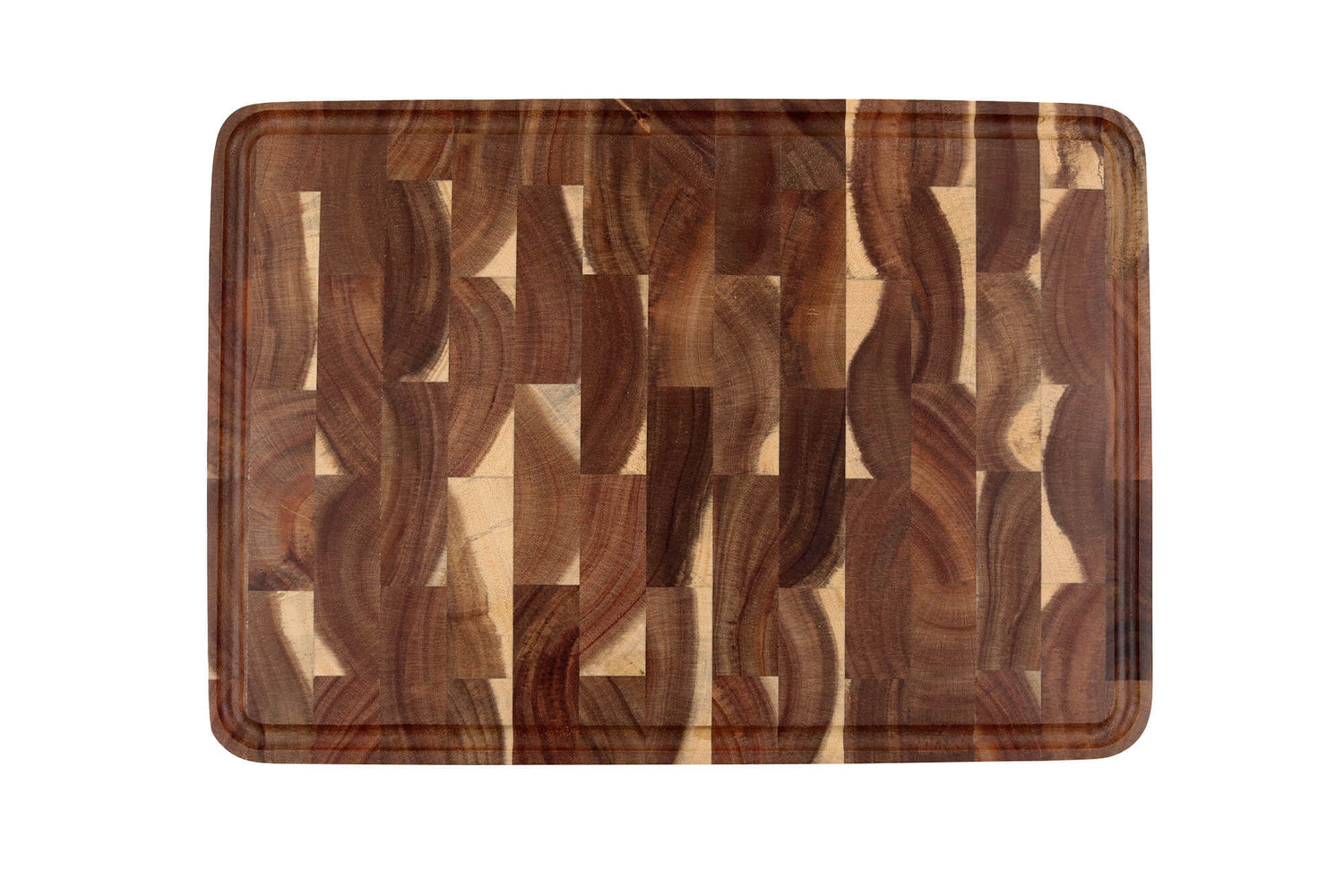 Planche à découper Wusaki bois d'acacia damier pieds antidérapants 35 x 25 x 2,5cm
