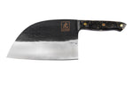 Couteau lame XL 17,5cm Wusaki BIG ONE brut de forge acier et manche carbone avec feuille d'or + étui cuir