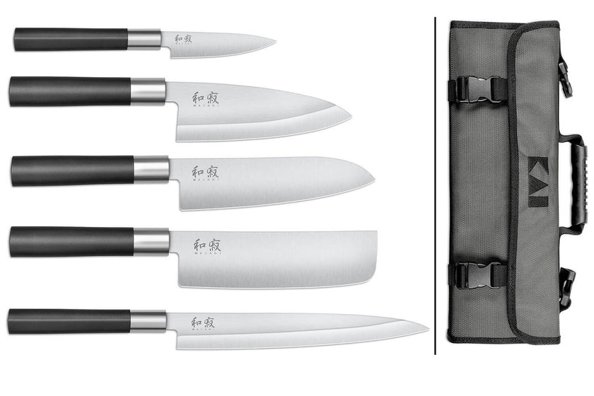 Mallette Kai Wasabi Black contenant cinq couteaux japonais