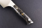 Couteau santoku Wusaki Sakin Damas 10Cr 17cm manche en fibre de carbone et feuille d'or