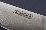 Couteau santoku Wusaki Sakin Damas 10Cr 17cm manche en fibre de carbone et feuille d'or