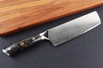 Couteau nakiri Wusaki Sakin Damas 10Cr 17cm manche en fibre de carbone et feuille d'or