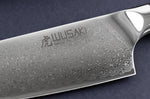 Couteau de chef Wusaki Sakin Damas 10Cr 20cm manche en fibre de carbone et feuille d'or
