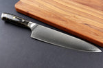 Couteau de chef Wusaki Sakin Damas 10Cr 20cm manche en fibre de carbone et feuille d'or