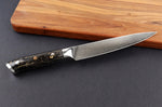 Couteau universel Wusaki Sakin Damas 10Cr 15cm manche en fibre de carbone et feuille d'or