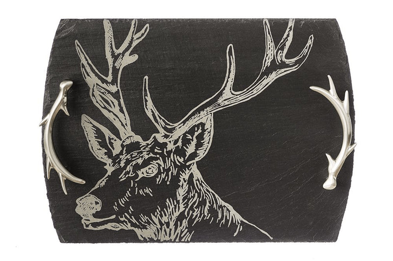 Planche de service en ardoise Selbrae House avec poignées 35x25cm - Motif cerf