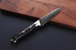 Couteau d'office Wusaki Sakin Damas 10Cr 9cm manche en fibre de carbone et feuille d'or