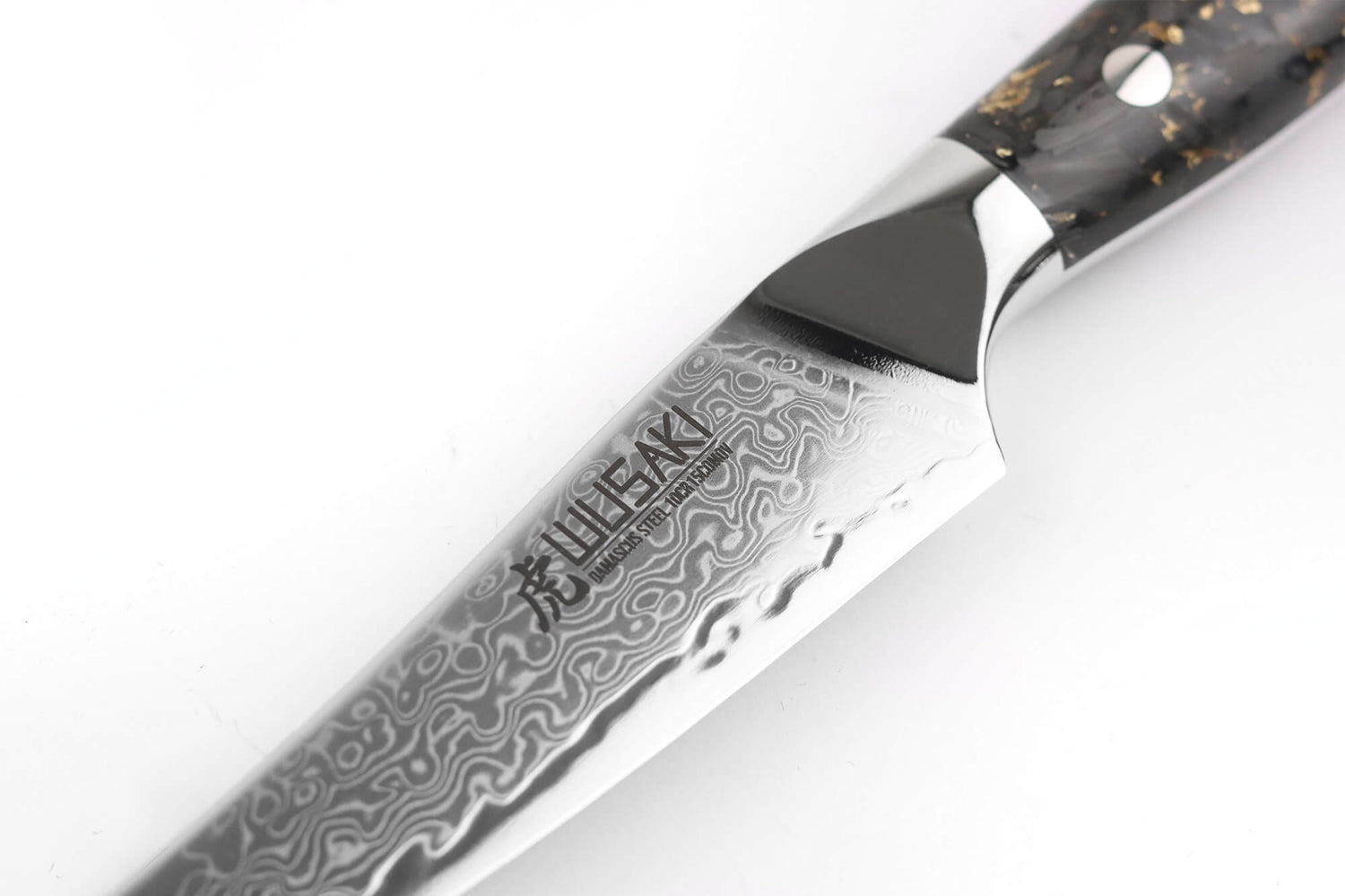 Couteau à steak Wusaki Sakin Damas 10Cr 13cm manche en fibre de carbone et feuille d'or