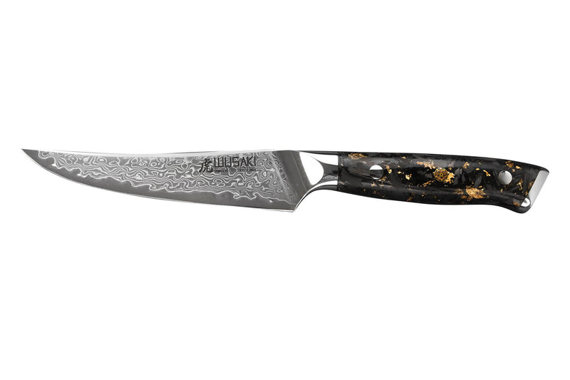 Couteau à steak Wusaki Sakin Damas 10Cr 13cm manche en fibre de carbone et feuille d'or