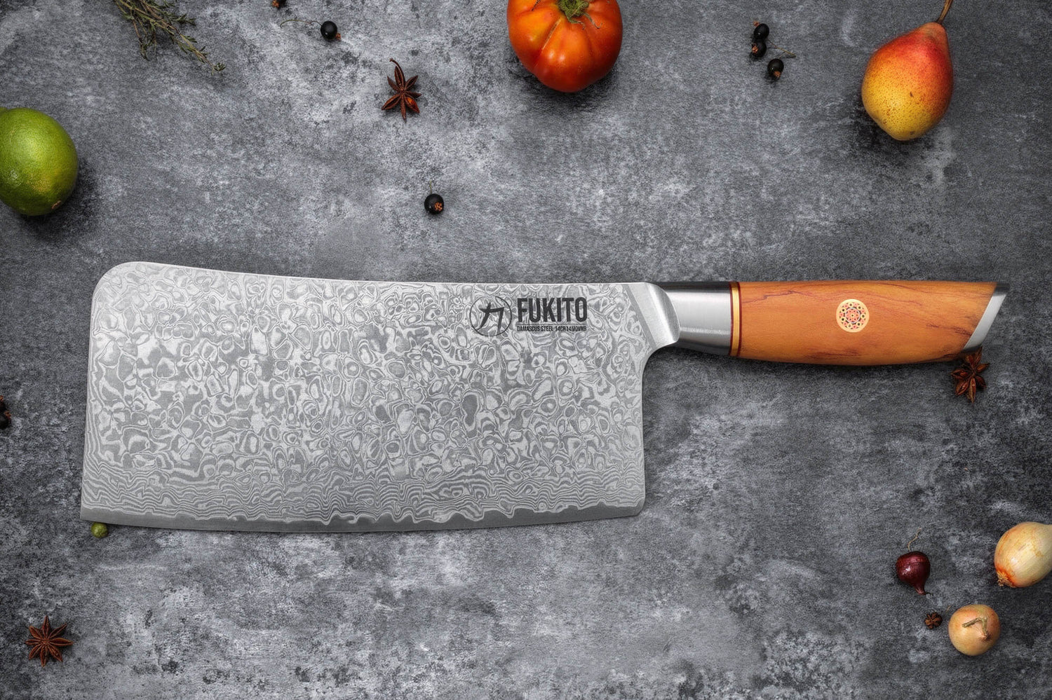 Couteau de chef chinois Fukito Olive Damas 14Cr 17cm