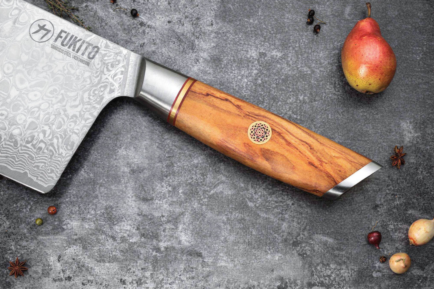 Couteau de chef chinois Fukito Olive Damas 14Cr 17cm