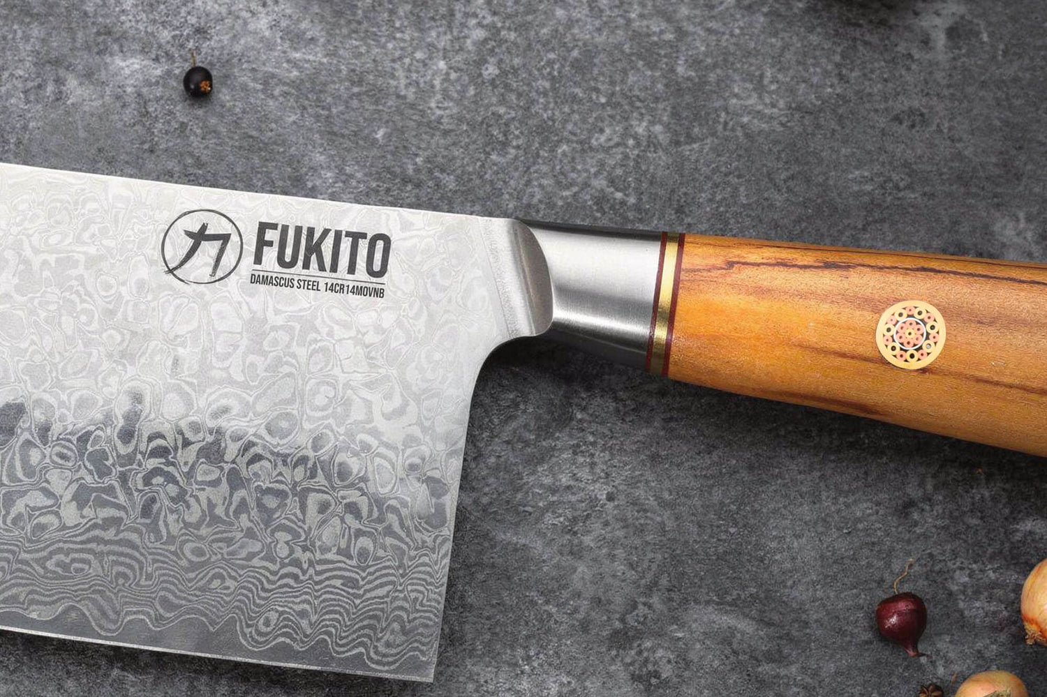 Couteau de chef chinois Fukito Olive Damas 14Cr 17cm