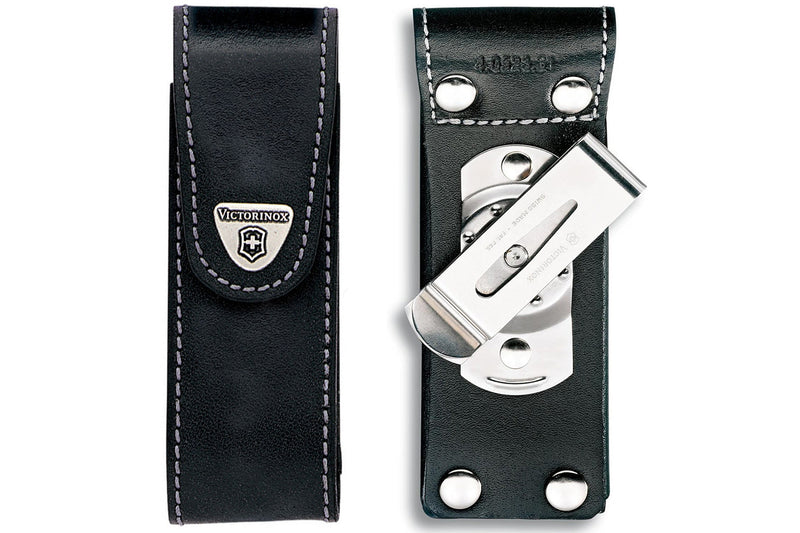 Etui cuir noir + clip pivotant Victorinox pour couteaux suisses 11,1cm - 4 à 10 pièces