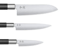 Coffret 3 couteaux Kai Wasabi Black : Universel 10cm et 15cm et Santoku 16,5cm