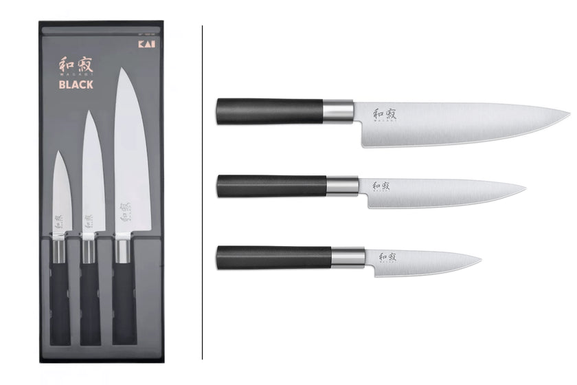 Coffret de 3 couteaux Kai Wasabi Black de 10, 15 et 20cm