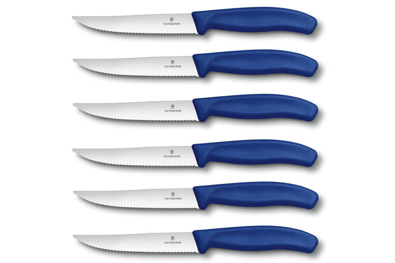 6 Couteaux à steak Victorinox lame crantée 12cm manche bleu