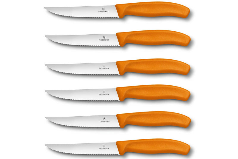 6 Couteaux à steak Victorinox lame crantée 12cm manche orange