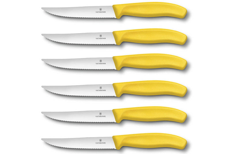 6 Couteaux à steak Victorinox lame crantée 12cm manche jaune