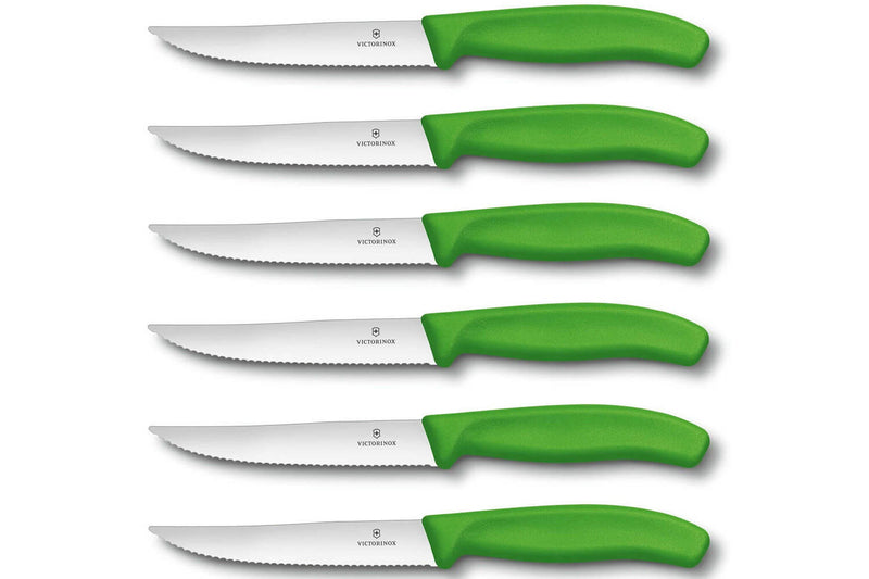 6 Couteaux à steak Victorinox lame crantée 12cm manche vert