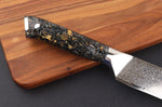 Couteau de boucher Wusaki Sakin Damas 10Cr 22cm manche en fibre de carbone et feuille d'or