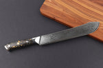 Couteau de boucher Wusaki Sakin Damas 10Cr 22cm manche en fibre de carbone et feuille d'or