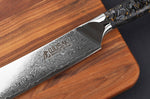 Couteau de boucher Wusaki Sakin Damas 10Cr 22cm manche en fibre de carbone et feuille d'or