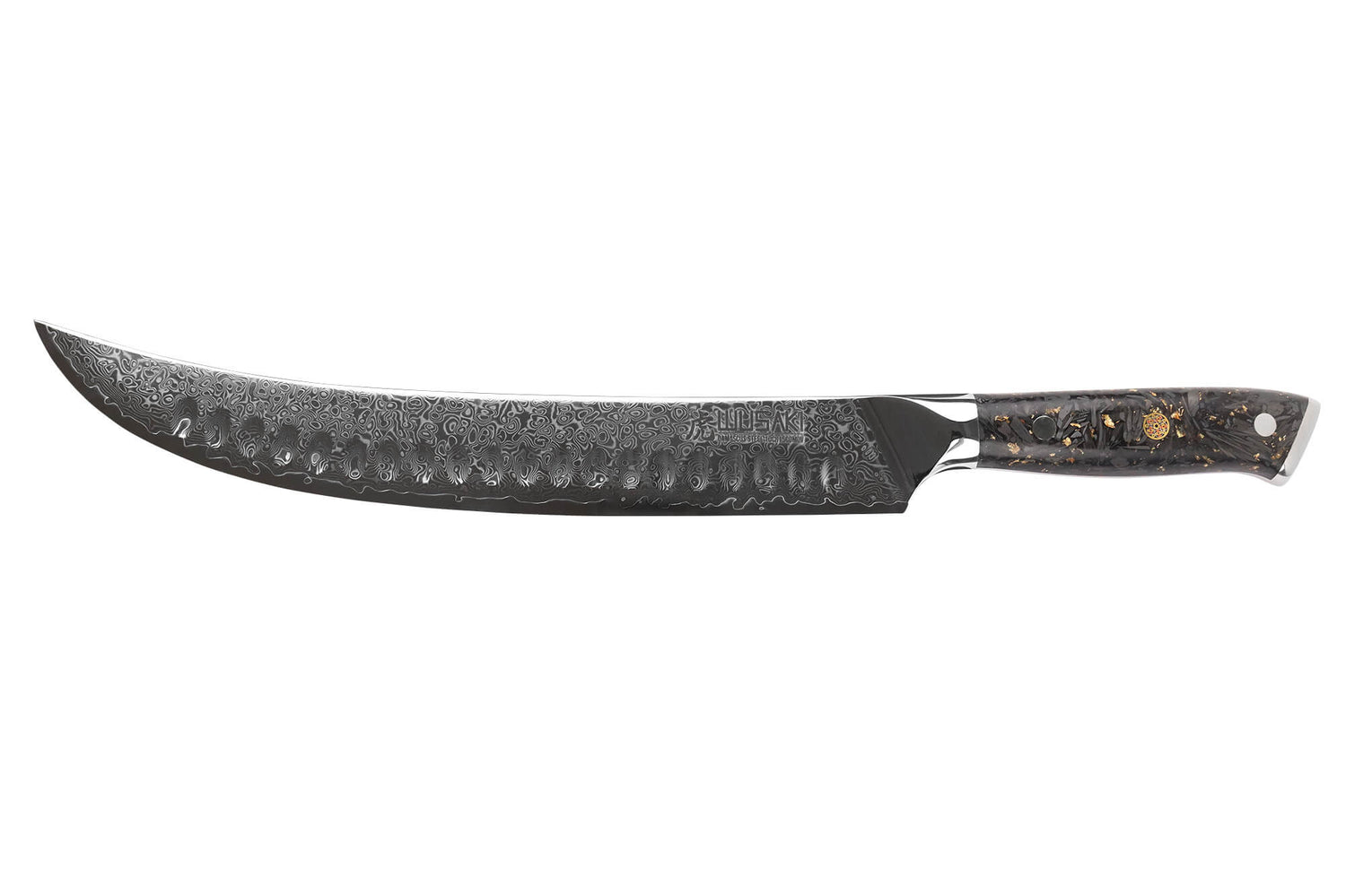 Couteau à découper Wusaki Sakin Damas 10Cr 25cm manche en fibre de carbone et feuille d'or
