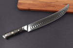 Couteau à découper Wusaki Sakin Damas 10Cr 25cm manche en fibre de carbone et feuille d'or