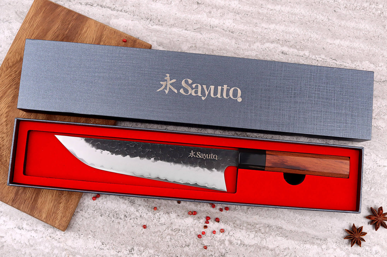 Couteau sakimaru Sayuto Séquoia San Mai martelé 20cm