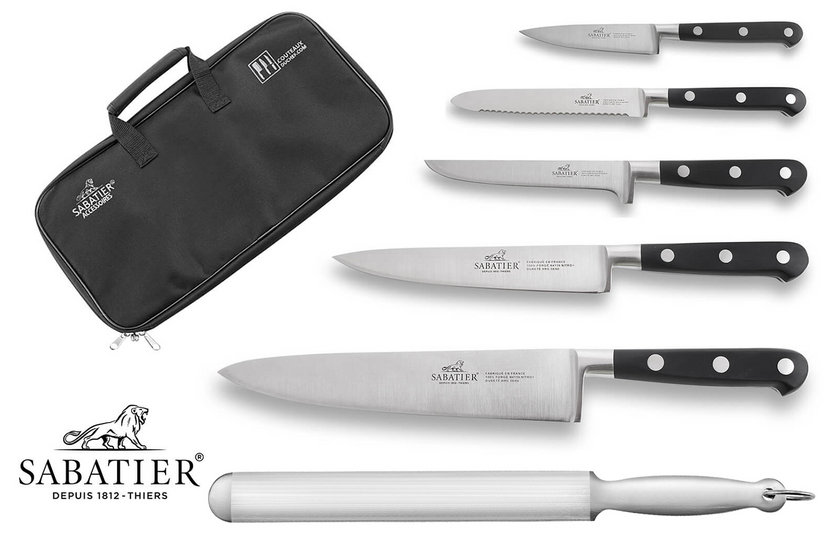 Mallette Sabatier Idéal Inox avec cinq couteaux forgés français et un fusil
