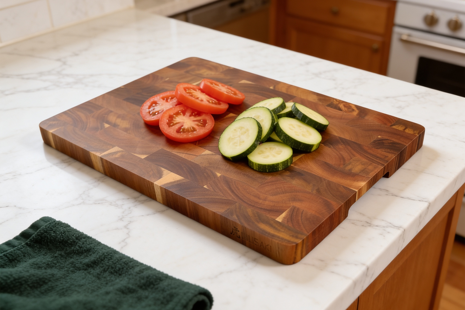 Planche à découper Wusaki bois d'acacia damier pieds antidérapants 40 x 28,5 x 2,5cm