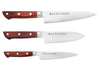 Coffret 3 couteaux japonais Satake Cutlery Brown Pakkawood chef + santoku + office