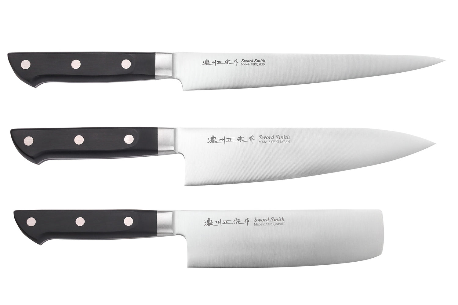 Coffret 3 couteaux japonais Satake Cutlery ABS sujihiki + chef + nakiri