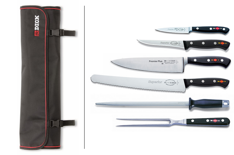 Trousse de chef 4 couteaux de cuisine DICK + 2 ustensiles acier inox