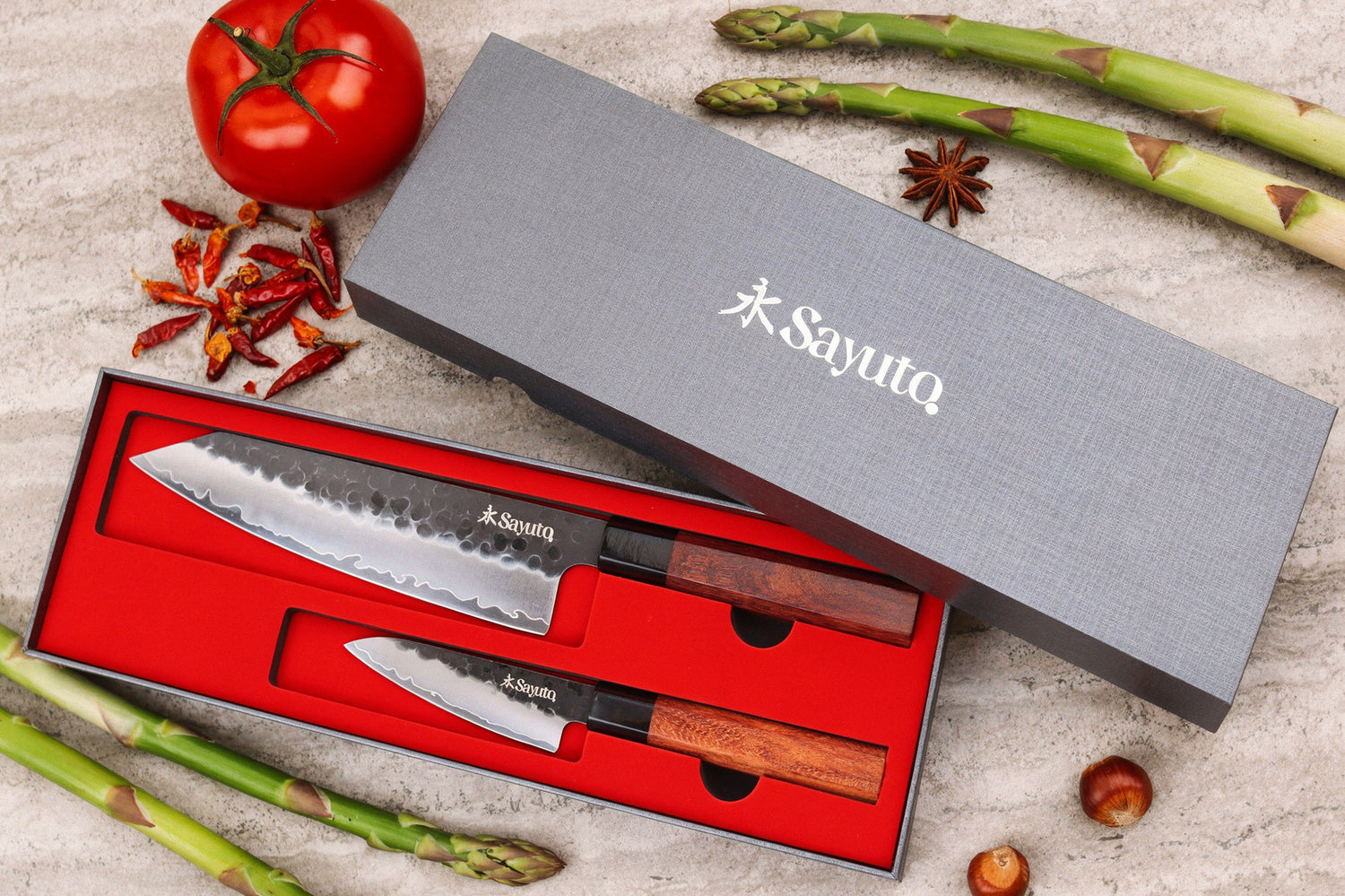 Coffret 2 couteaux Sayuto Séquoia San Mai Kiritsuke + Office