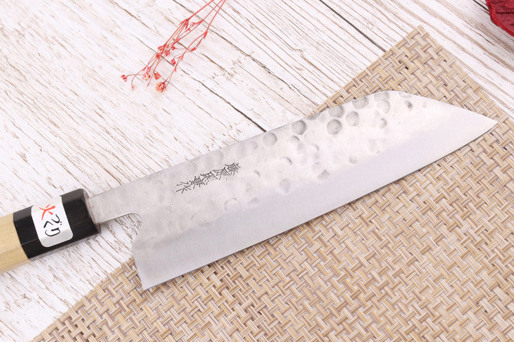 Couteau santoku 18cm japonais artisanal Fujiwara Maboroshi manche en magnolia