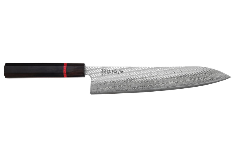 Couteau de chef 24cm japonais artisanal Wusaki Nawame AUS10 damas